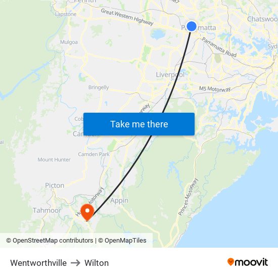 Wentworthville to Wilton map