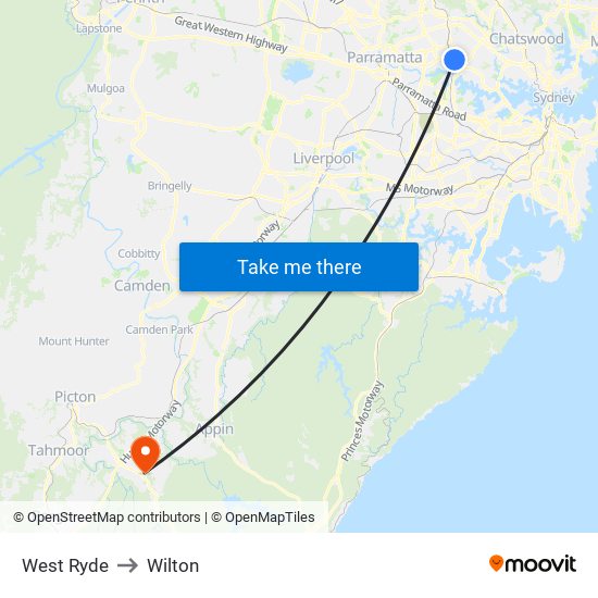 West Ryde to Wilton map