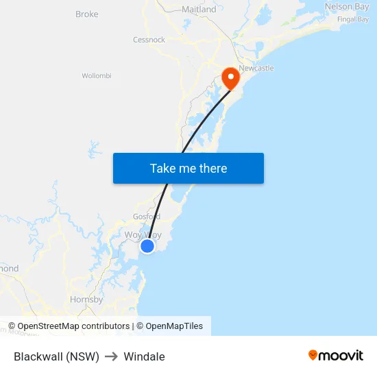 Blackwall (NSW) to Windale map