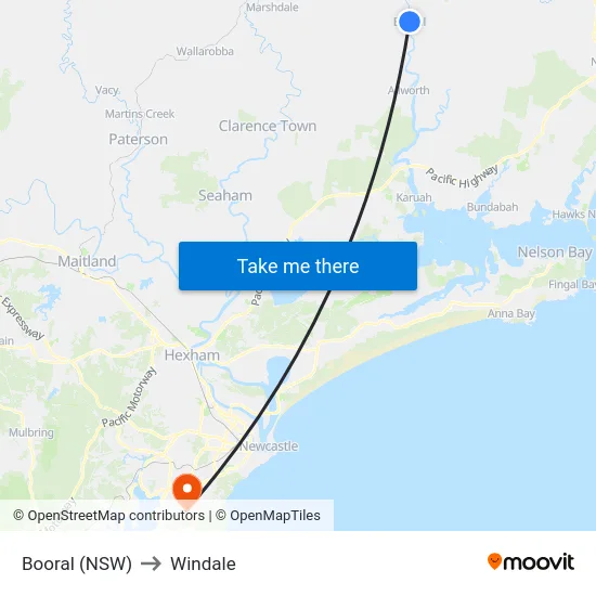 Booral (NSW) to Windale map