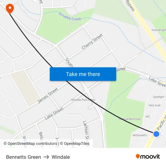Bennetts Green to Windale map
