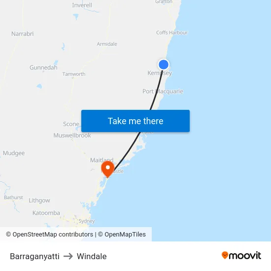 Barraganyatti to Windale map