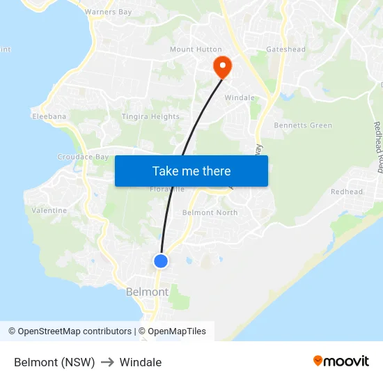 Belmont (NSW) to Windale map