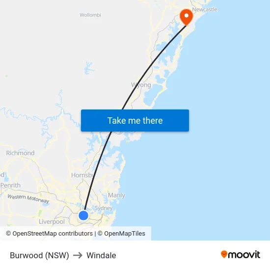 Burwood (NSW) to Windale map