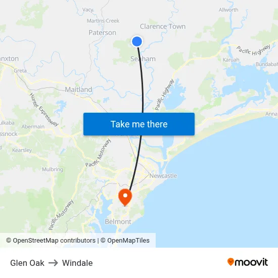 Glen Oak to Windale map