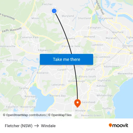 Fletcher (NSW) to Windale map