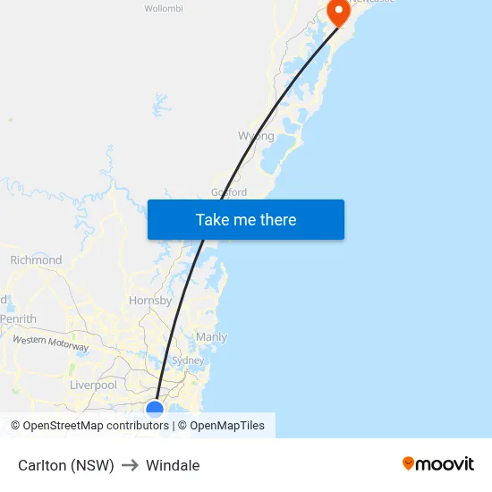 Carlton (NSW) to Windale map