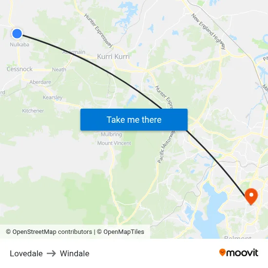 Lovedale to Windale map