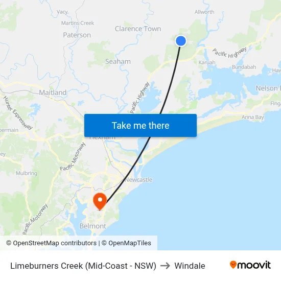 Limeburners Creek (Mid-Coast - NSW) to Windale map