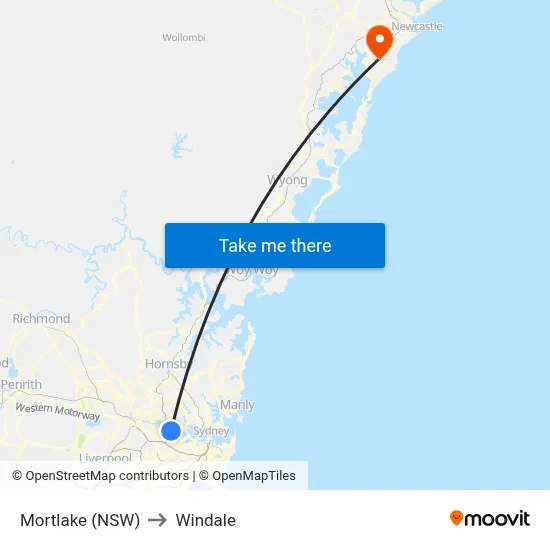 Mortlake (NSW) to Windale map