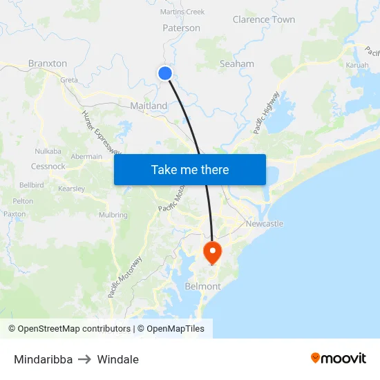 Mindaribba to Windale map