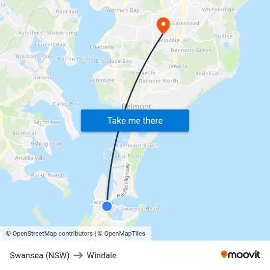Swansea (NSW) to Windale map
