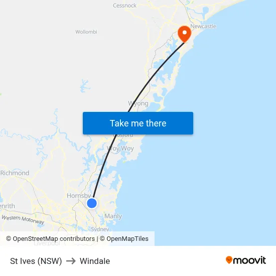 St Ives (NSW) to Windale map