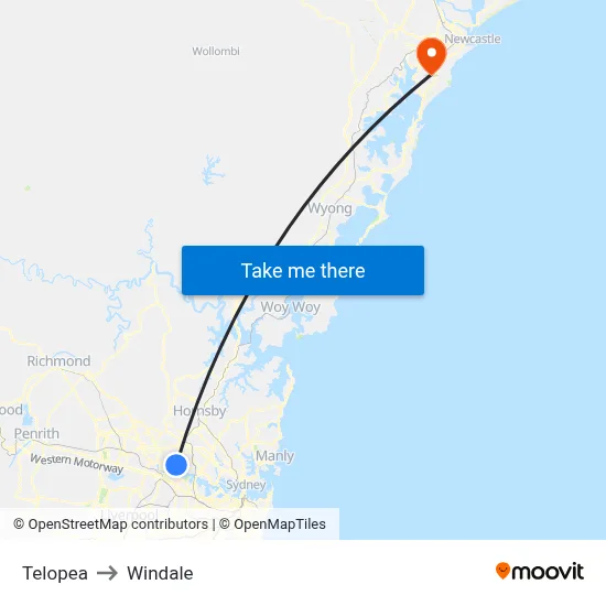 Telopea to Windale map