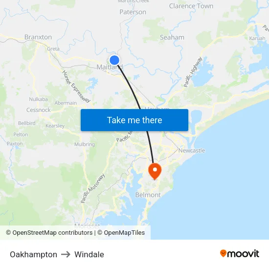 Oakhampton to Windale map