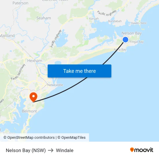Nelson Bay (NSW) to Windale map