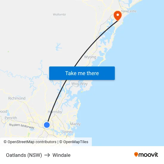 Oatlands (NSW) to Windale map