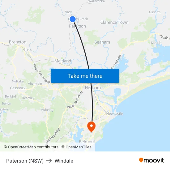 Paterson (NSW) to Windale map