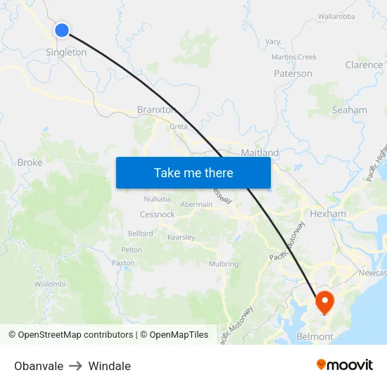Obanvale to Windale map