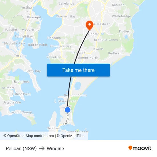 Pelican (NSW) to Windale map