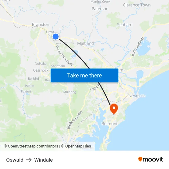 Oswald to Windale map