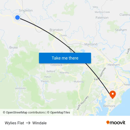 Wylies Flat to Windale map