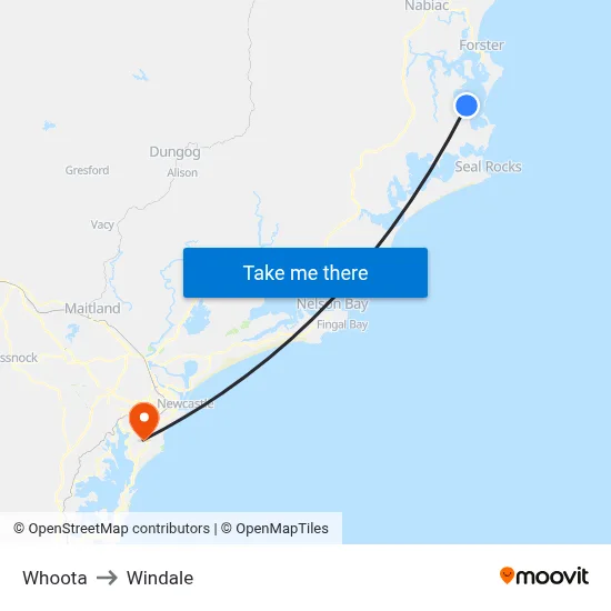 Whoota to Windale map