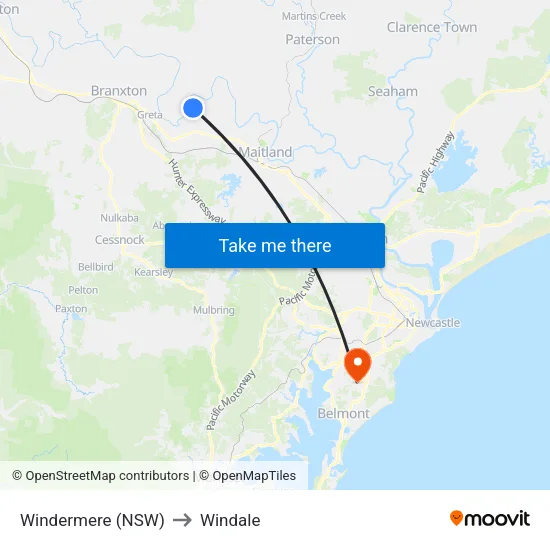 Windermere (NSW) to Windale map