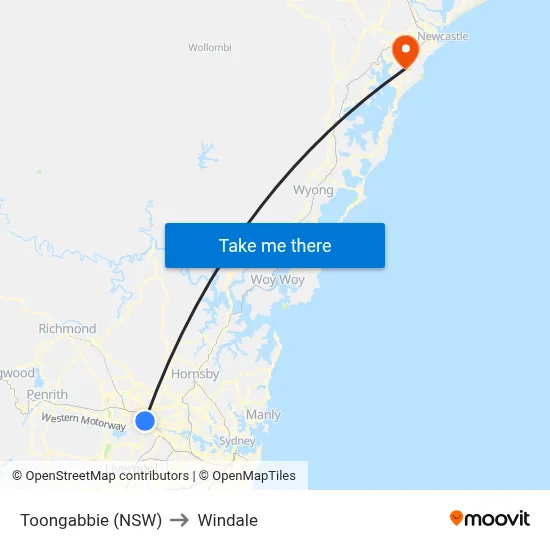 Toongabbie (NSW) to Windale map