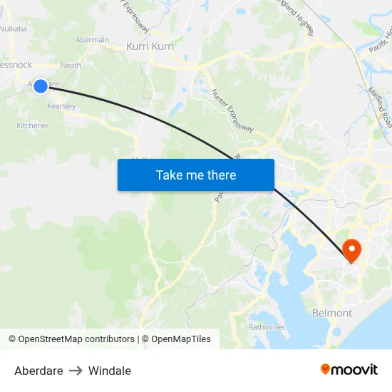 Aberdare to Windale map