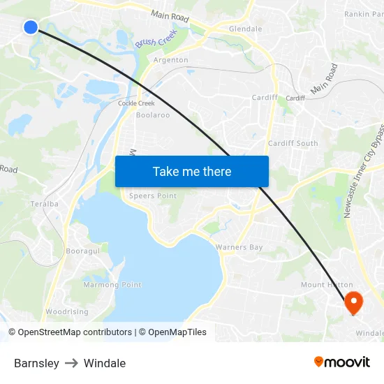 Barnsley to Windale map