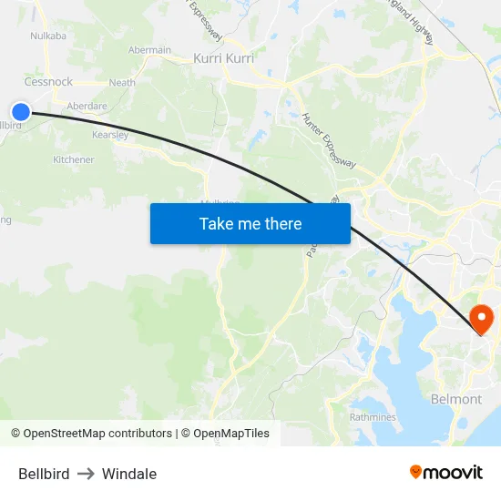 Bellbird to Windale map