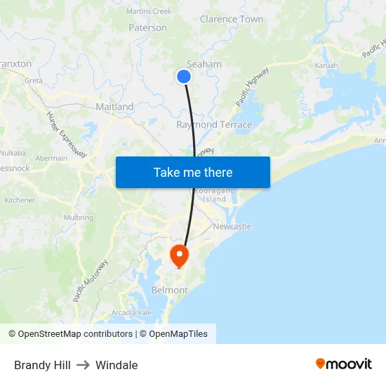 Brandy Hill to Windale map