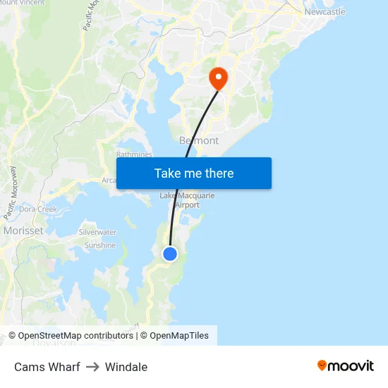 Cams Wharf to Windale map