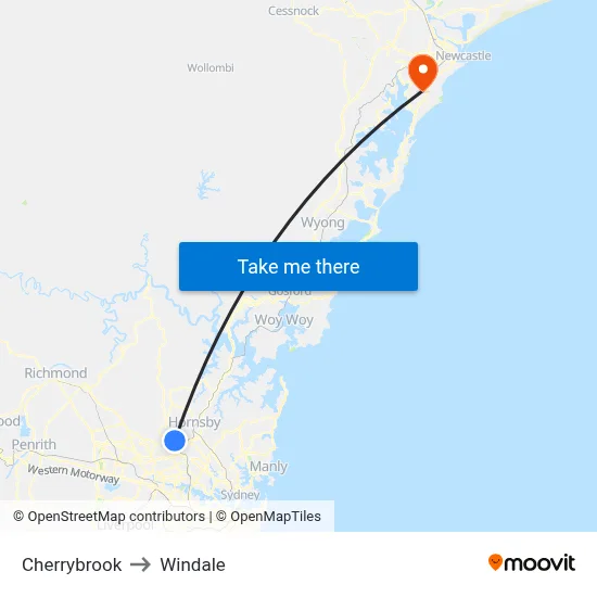 Cherrybrook to Windale map