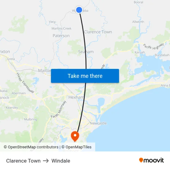 Clarence Town to Windale map