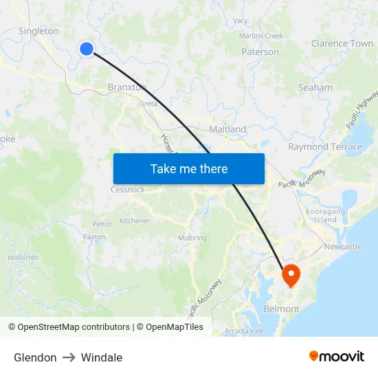 Glendon to Windale map
