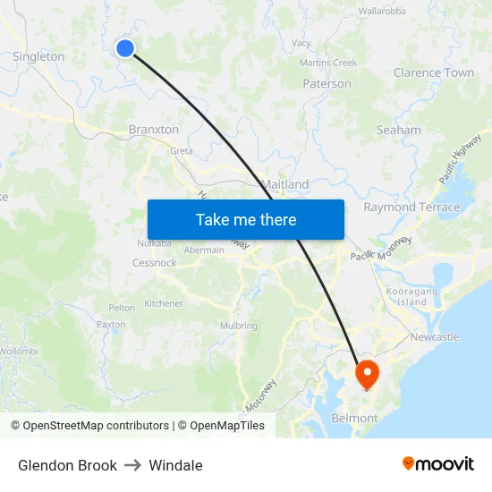 Glendon Brook to Windale map