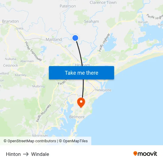 Hinton to Windale map