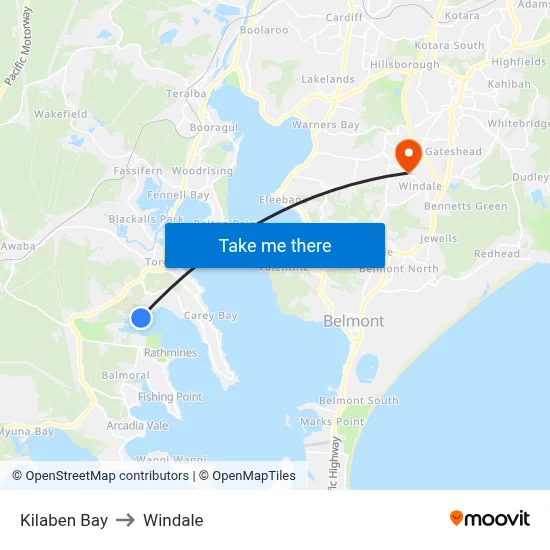 Kilaben Bay to Windale map