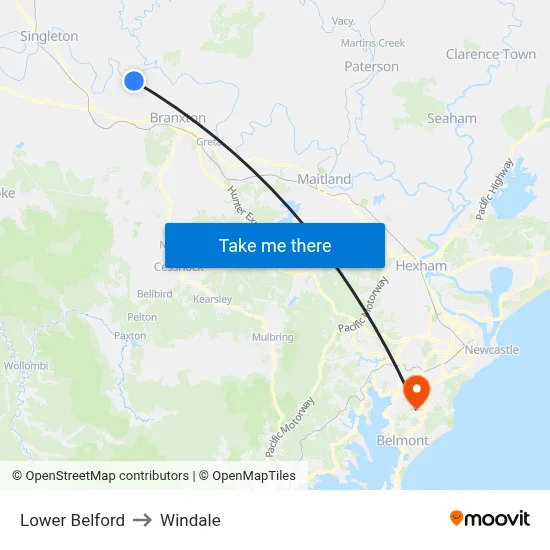 Lower Belford to Windale map