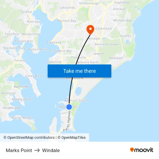 Marks Point to Windale map