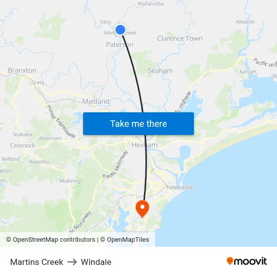 Martins Creek to Windale map