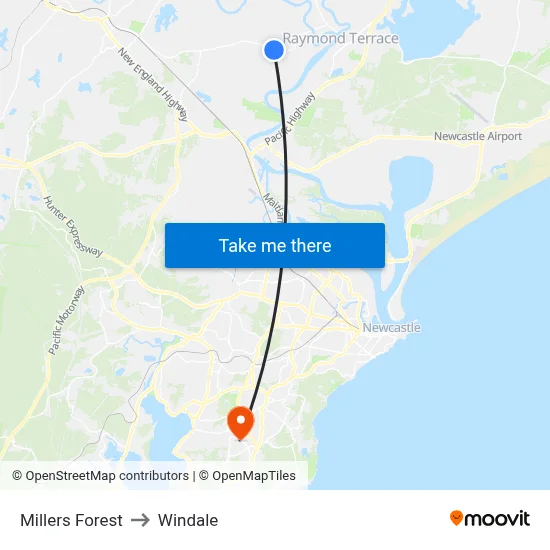 Millers Forest to Windale map