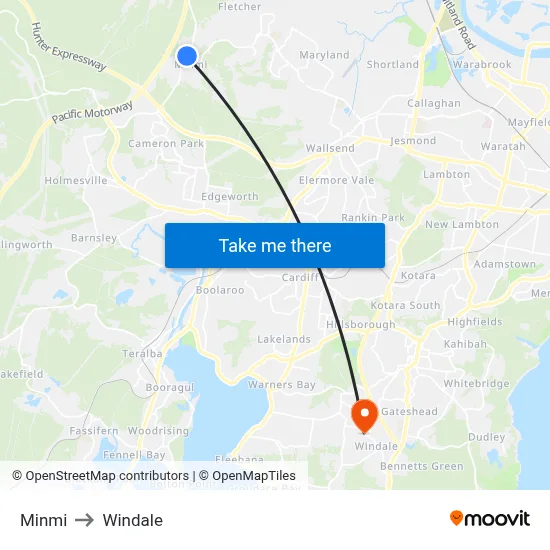 Minmi to Windale map