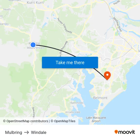 Mulbring to Windale map