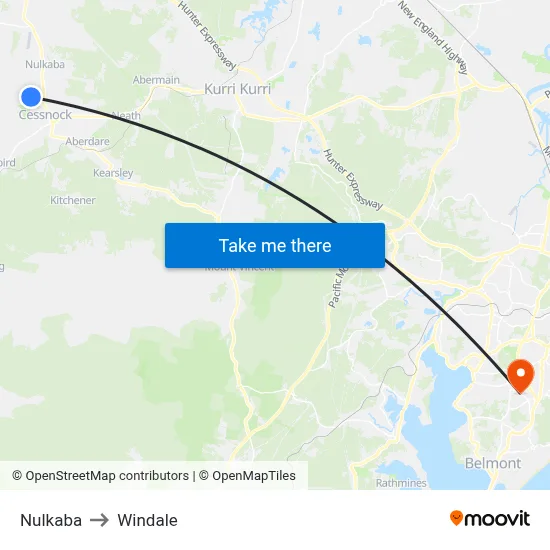 Nulkaba to Windale map
