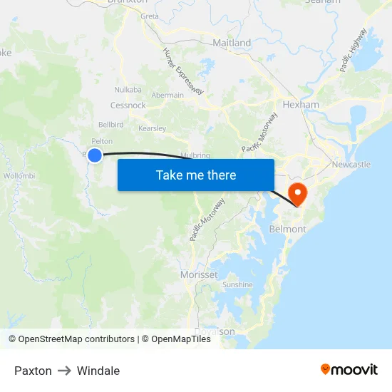 Paxton to Windale map