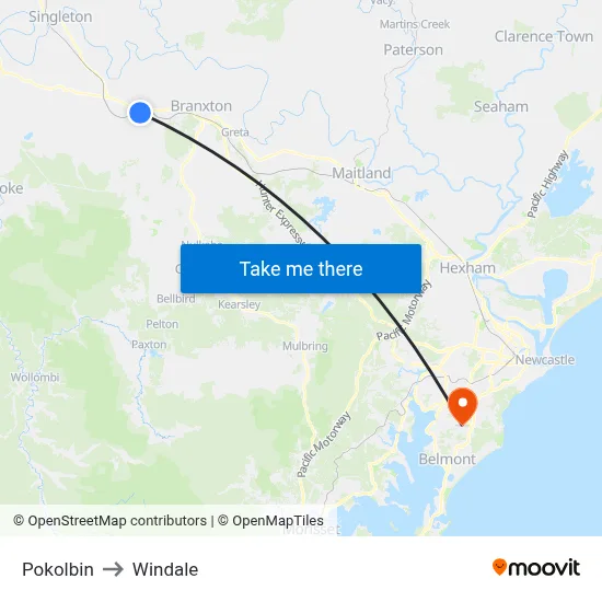 Pokolbin to Windale map