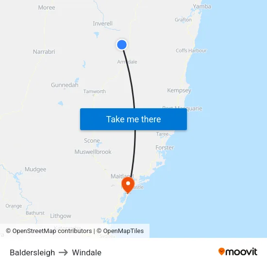 Baldersleigh to Windale map